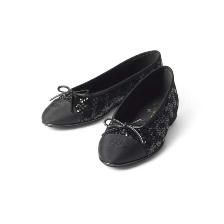 Chanel Sequins Ballet Flats Black For Women G02819-B21768-94305