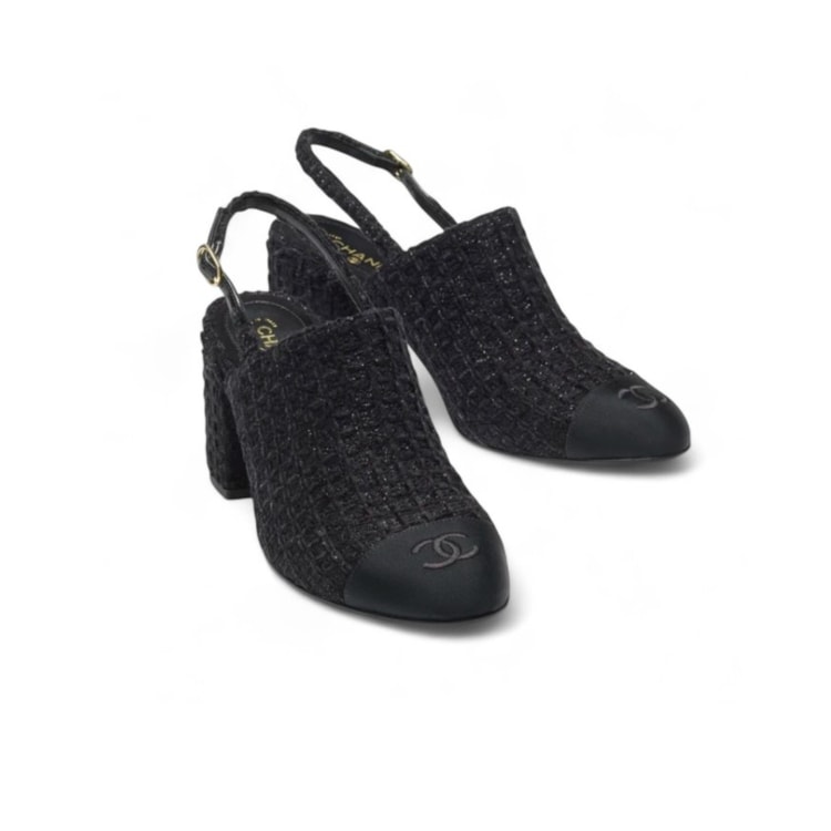 Chanel Tweed Slingbacks Black For Women G46865-B22418-94305