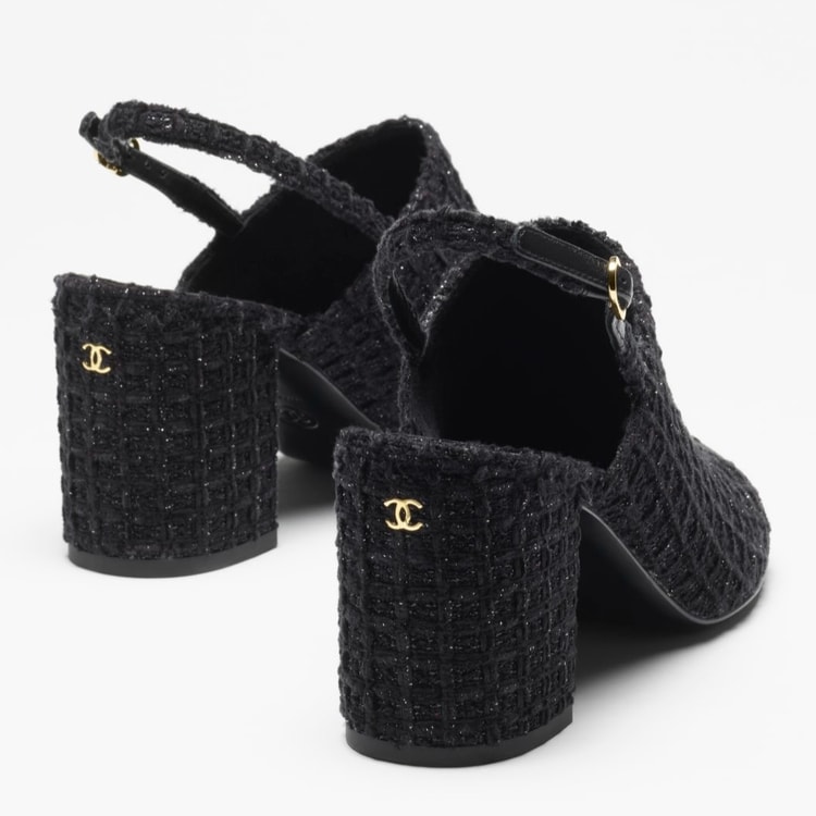 Chanel Tweed Slingbacks Black For Women G46865-B22418-94305