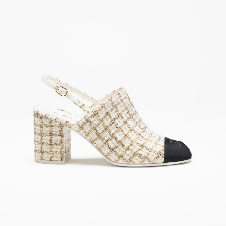 Chanel Tweed Slingbacks Beige/Gold For Women G46865-B22422-U4537