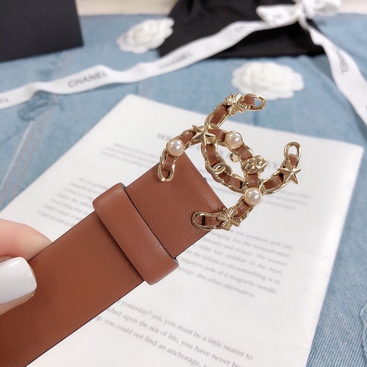 Chanel Belt With Double C Buckle Light Orange Gold Toned Hardware Women Belt