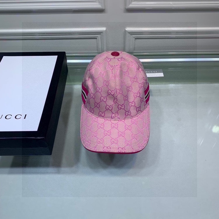 Gucci Original GG Canvas Baseball Hat With Web Pink GG Hat