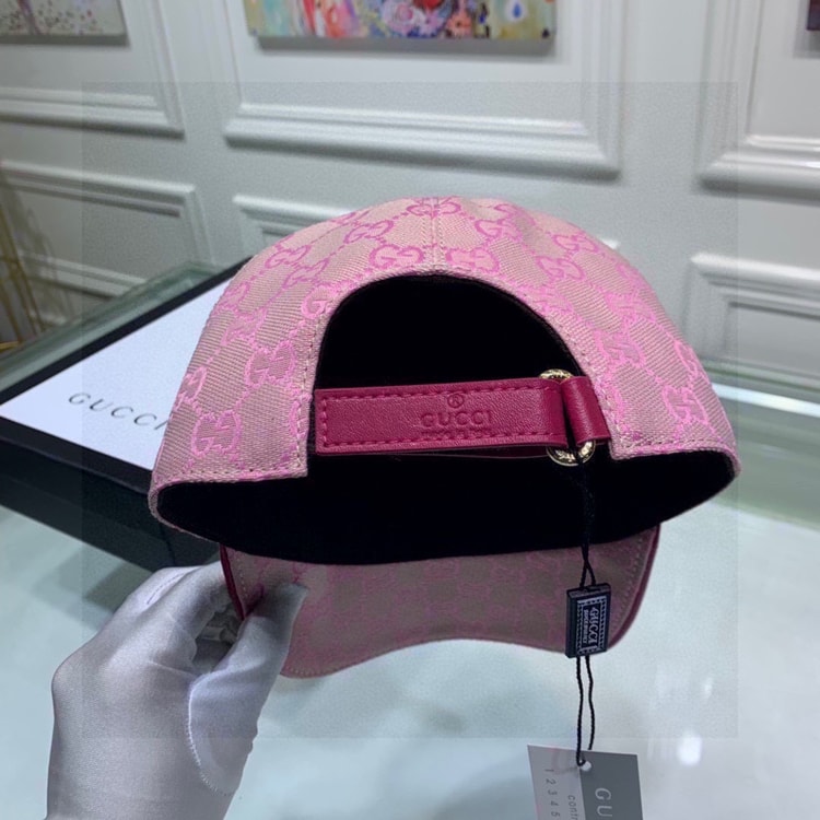 Gucci Original GG Canvas Baseball Hat With Web Pink GG Hat