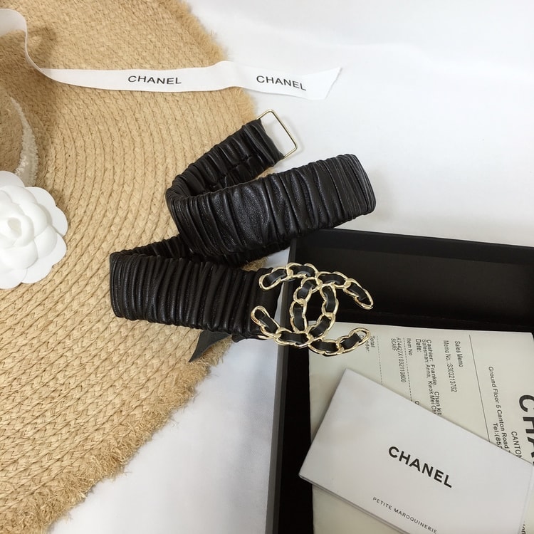 Chanel Belt With Double C Buckle Black Gold-Tone Metal and Strass Women Belt