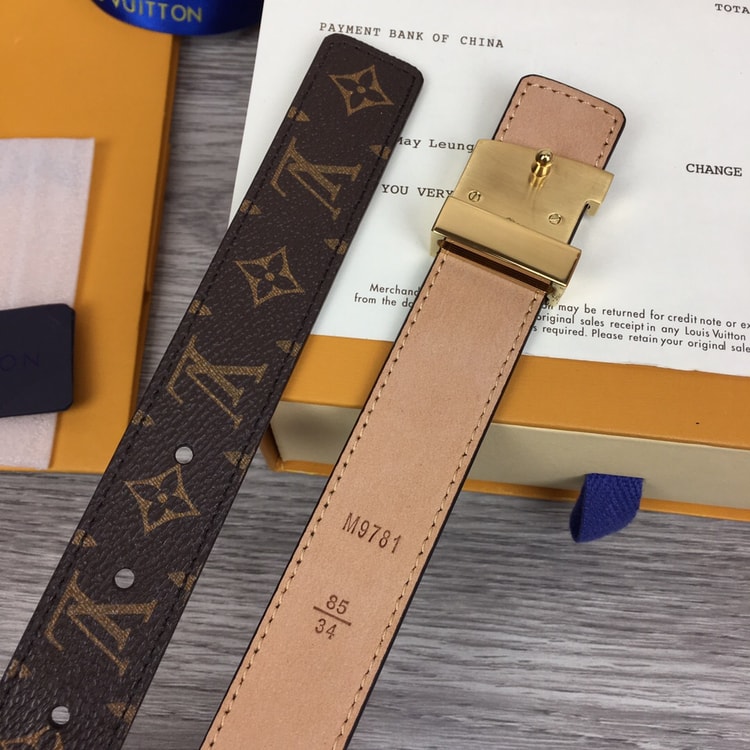Louis Vuitton Initiales LV Belt Monogram Canvas Brown With Gold Metal Buckle LV Women Belt