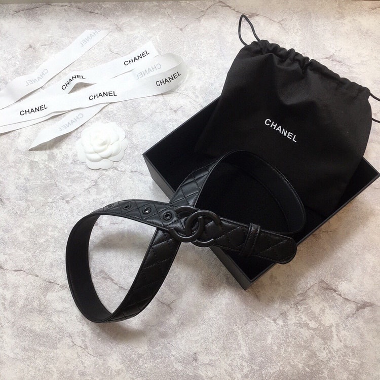 Chanel Belt Quilted With Double C Buckle Black With Black Hardware Women Belt