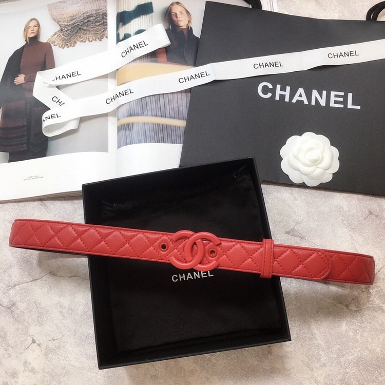 Chanel Belt Quilted With Double C Buckle Red With Red Hardware Women Belt