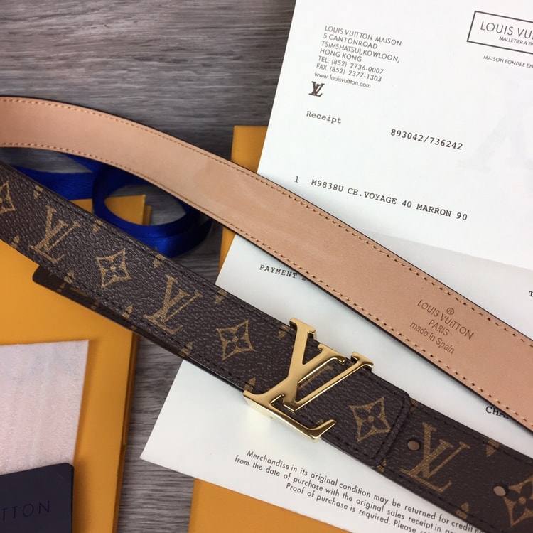 Louis Vuitton Initiales LV Belt Monogram Canvas Brown With Gold Metal Buckle LV Women Belt