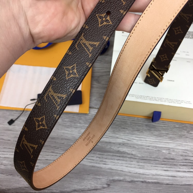 Louis Vuitton Initiales LV Belt Monogram Canvas Brown With Gold Metal Buckle LV Women Belt
