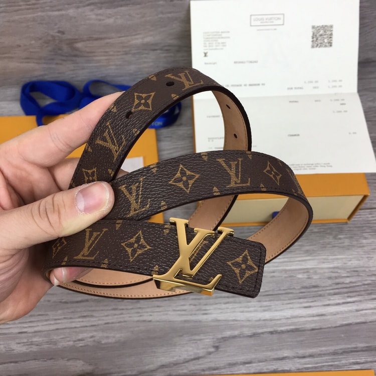 Louis Vuitton Initiales LV Belt Monogram Canvas Brown With Gold Metal Buckle LV Women Belt