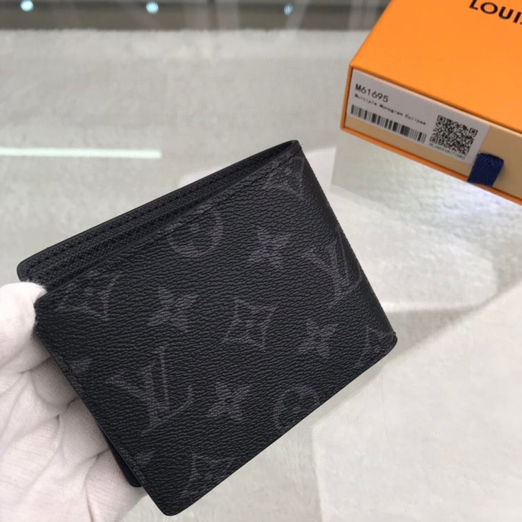Louis Vuitton Multiple Wallet Monogram Eclipse For Men, Men's Wallet 4.5in/11.5cm LV M61695