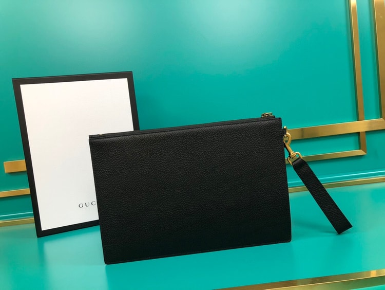 Gucci Animalier Pouch Black with Bee Detail For Men, Men's Pouch 12in/31cm GG 523684 DJ20T 1000