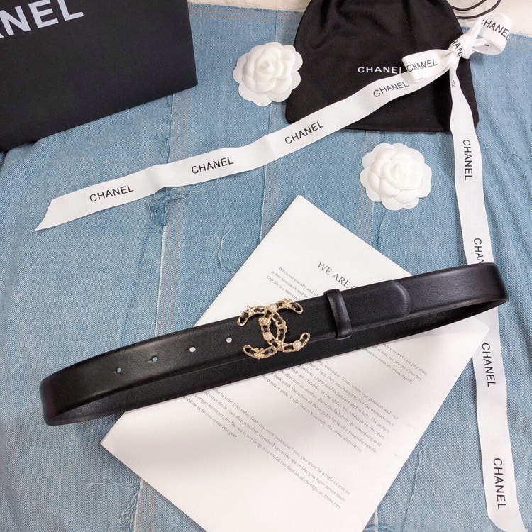 Chanel Belt With Double C Buckle Black Gold Toned Hardware Women Belt