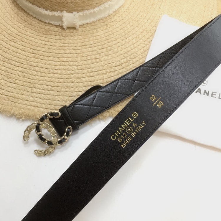 Chanel Quilted Belt With Double C Buckle Black with Gold mix Black Hardware Women Belt