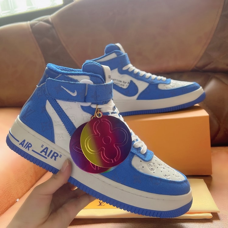 Louis Vuitton And Nike “Air Force 1” By Virgil Abloh White/Blue For Men, Men’s Shoes