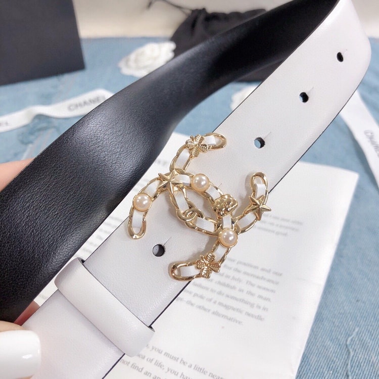 Chanel Belt With Double C Buckle White Gold Toned Hardware Women Belt