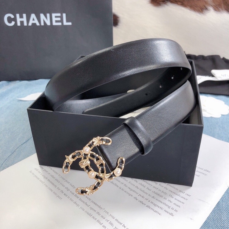 Chanel Belt With Double C Buckle Black Gold Toned Hardware Women Belt