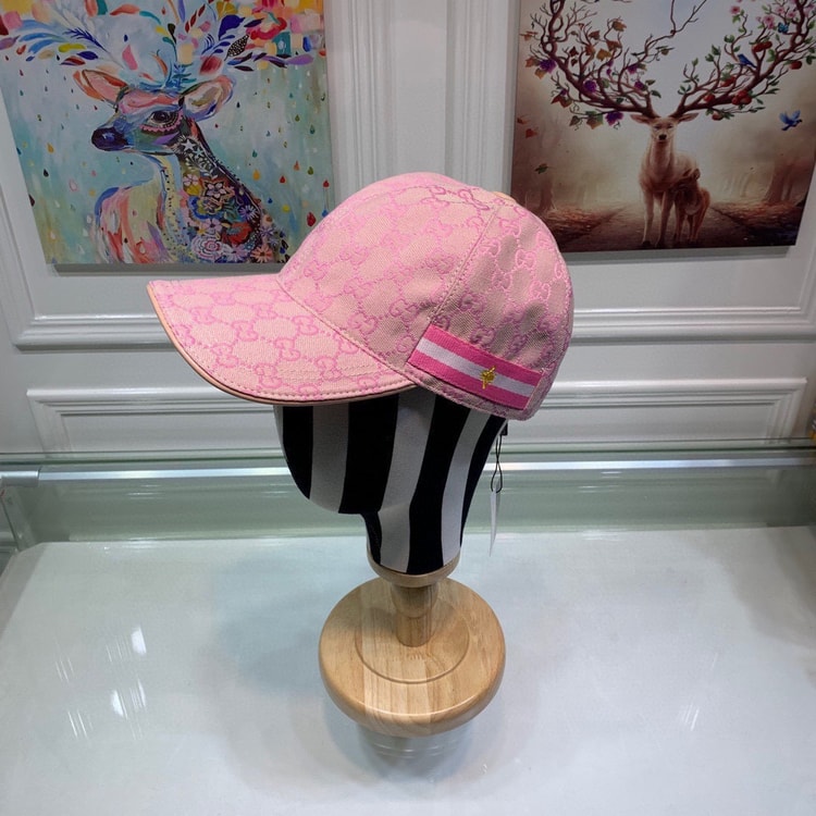 Gucci Original GG Canvas Baseball Hat With Web Pink GG Hat