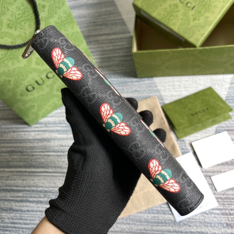 Gucci Ophidia GG Zip Around Wallet With Bee Black For Men 7.5in/19cm GG