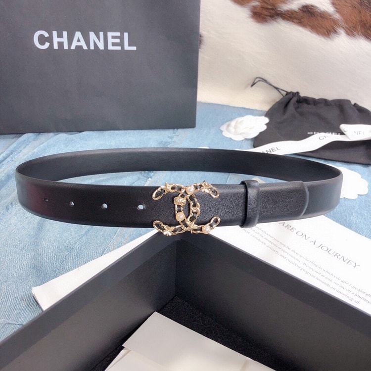 Chanel Belt With Double C Buckle Black Gold Toned Hardware Women Belt