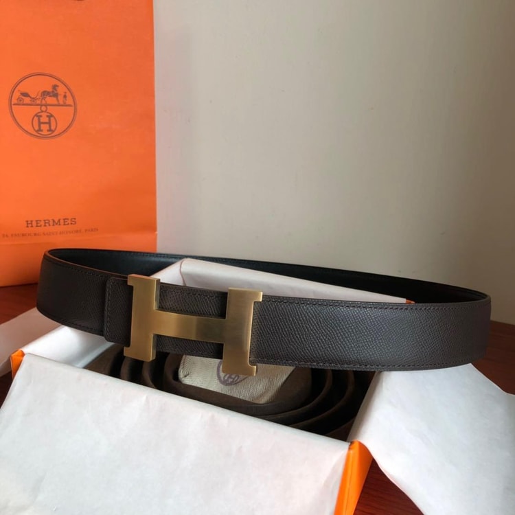 Hermes Mini Constance Guillochee Belt Buckle &amp; Reversible Grey For Women, Women Belt