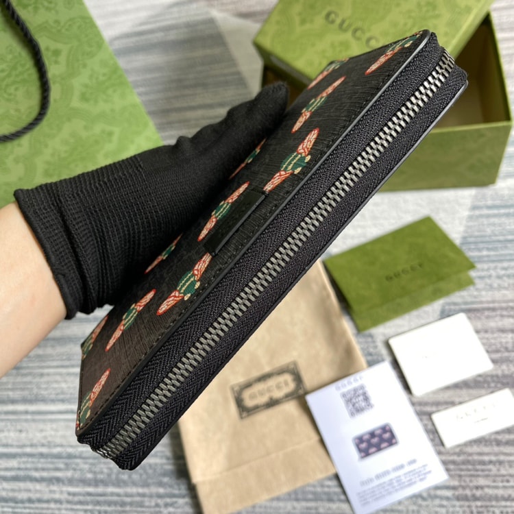 Gucci Ophidia GG Zip Around Wallet With Bee Black For Men 7.5in/19cm GG