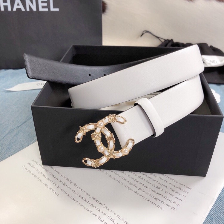 Chanel Belt With Double C Buckle White Gold Toned Hardware Women Belt