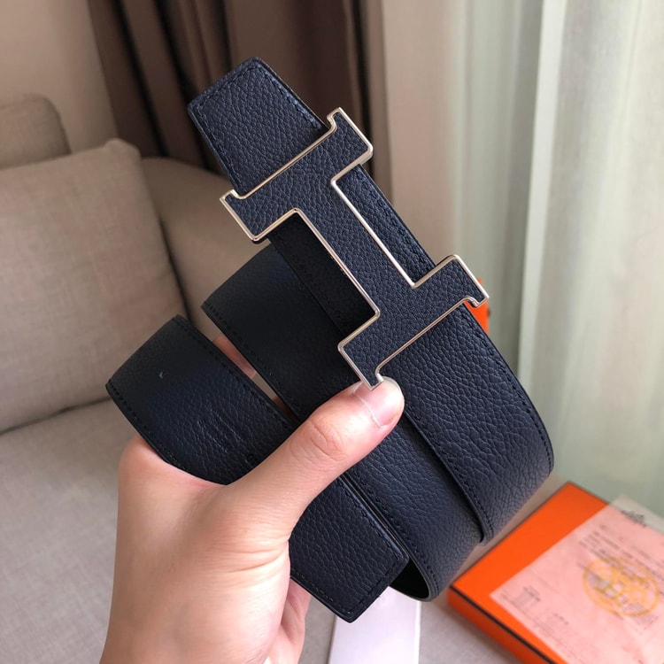 Hermes H Guillochee Belt Buckle &amp; Reversible Strap Black For Women, Women Belt