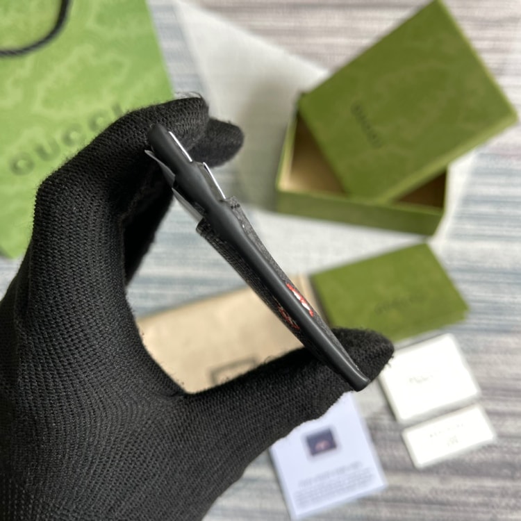 Gucci Card Case Black with Bees Signature For Men 4in/10cm GG