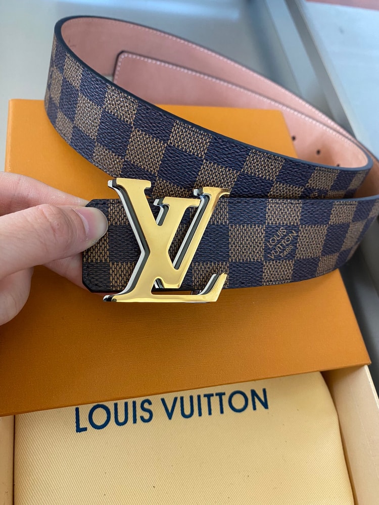 Louis Vuitton Initiales Reversible LV Belt with Damier Ebene Canvas Gold Toned Hardware LV Women Belt