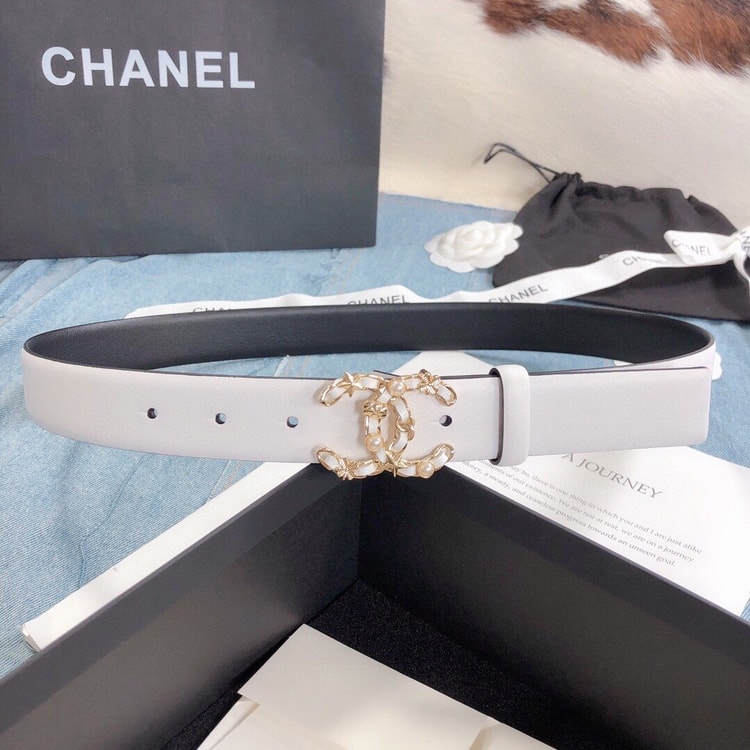Chanel Belt With Double C Buckle White Gold Toned Hardware Women Belt