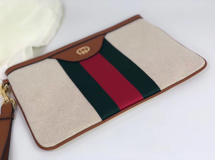 Gucci Vintage Canvas Pouch Beige Green Red Stripe For Men, Men's Pouch 11.5in/29cm GG