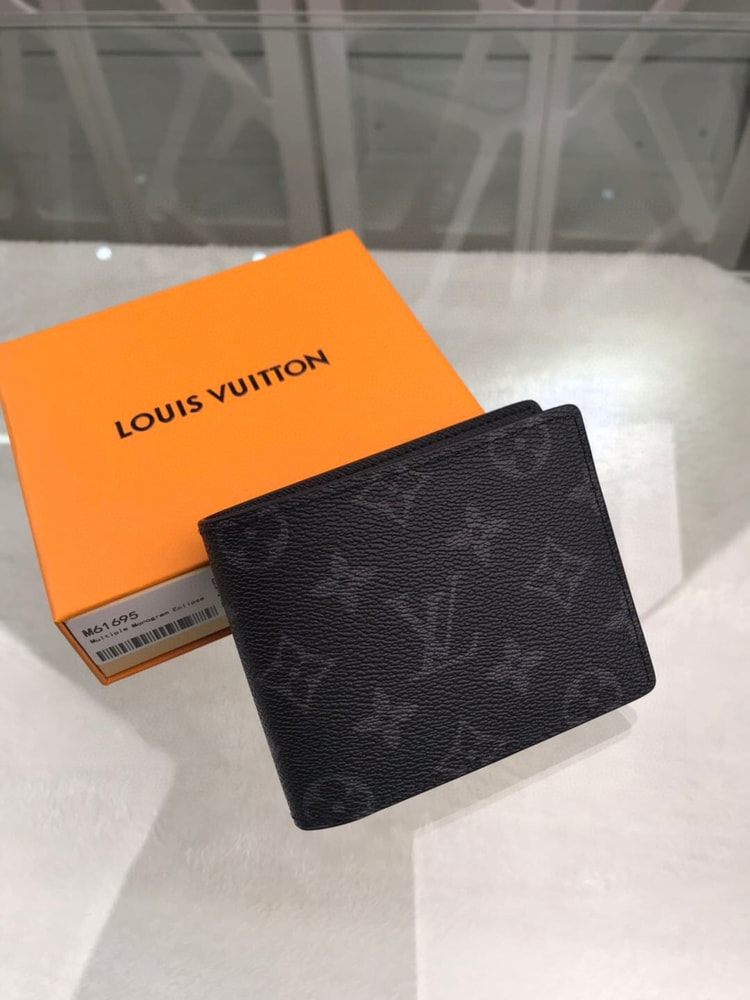 Louis Vuitton Multiple Wallet Monogram Eclipse For Men, Men's Wallet 4.5in/11.5cm LV M61695