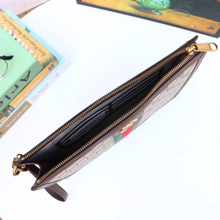 Gucci Ophidia Pouch With Web Beige And Ebony GG Supreme Canvas 672989 96IWT 8745