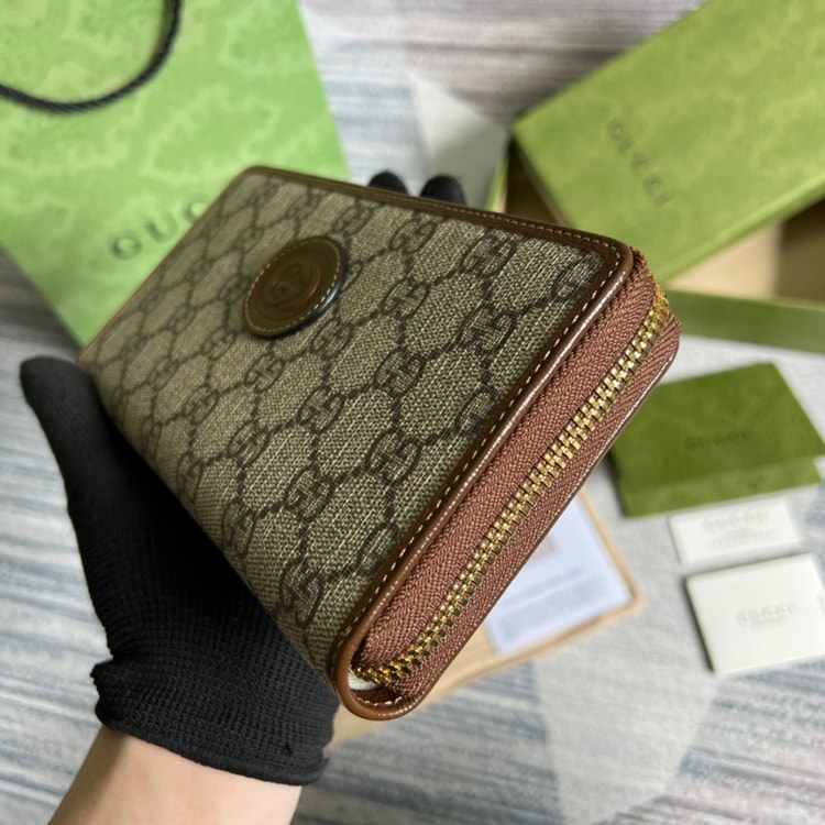 Gucci Ophidia GG Zip Around Wallet With Interlocking G Brown For Men 8in/19cm GG 673003 92TCG 8563
