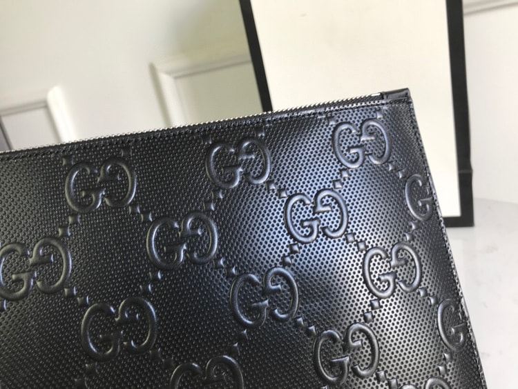 Gucci GG Embossed Pouch Black For Men, Men's Pouch 12in/31cm GG 625569 1W3AN 1000