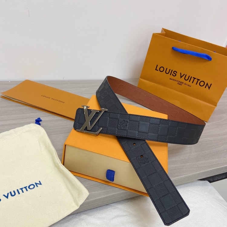Louis Vuitton Initiales Reversible LV Belt in Damier Embossed with Silver Hardware LV Women Belt LV
