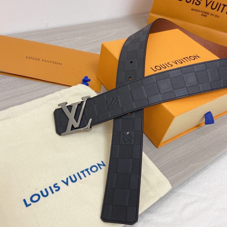 Louis Vuitton Initiales Reversible LV Belt in Damier Embossed with Silver Hardware LV Women Belt LV