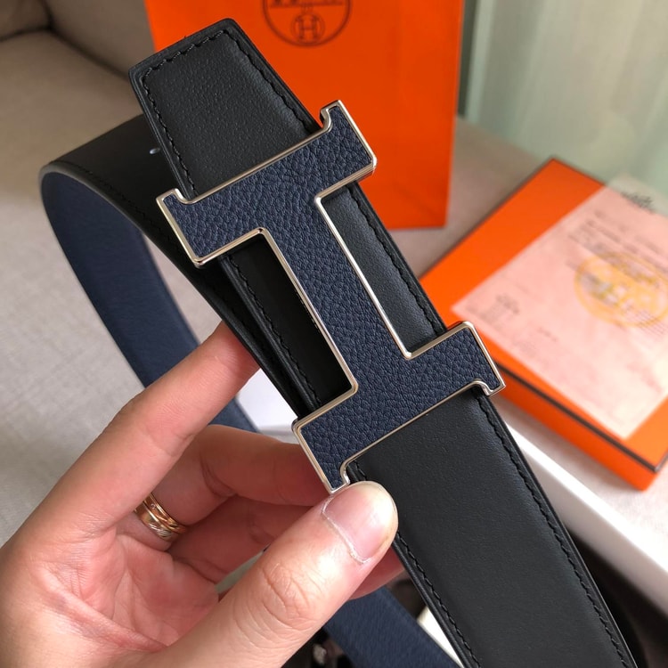 Hermes H Guillochee Belt Buckle &amp; Reversible Strap Black For Women, Women Belt