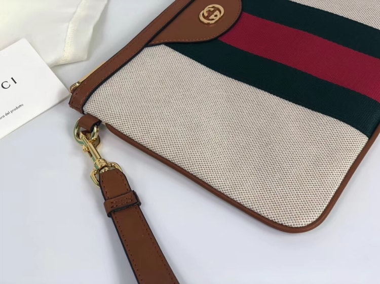 Gucci Vintage Canvas Pouch Beige Green Red Stripe For Men, Men's Pouch 11.5in/29cm GG