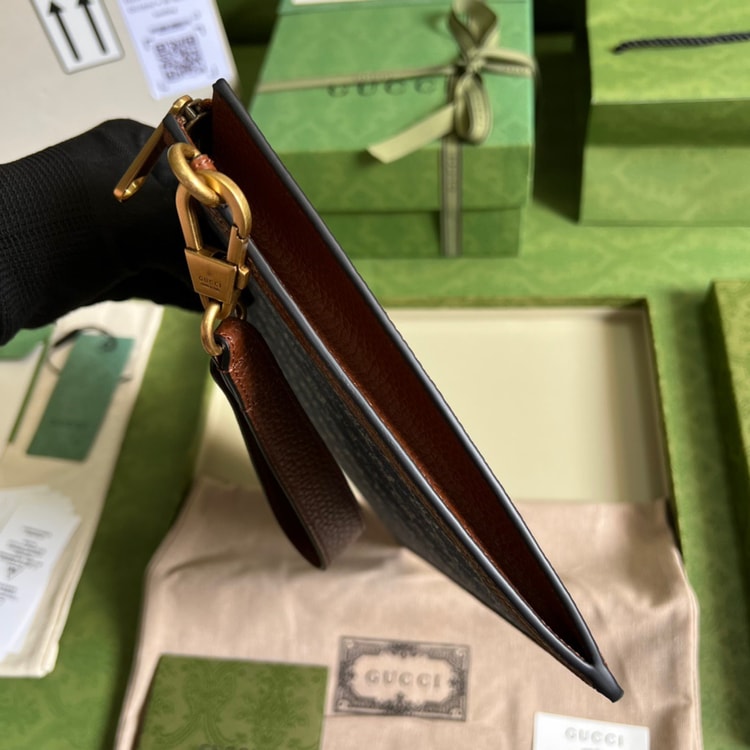 Gucci GG Wool Pouch With Interlocking G Black For Men, Men's Pouch 12in/31cm GG