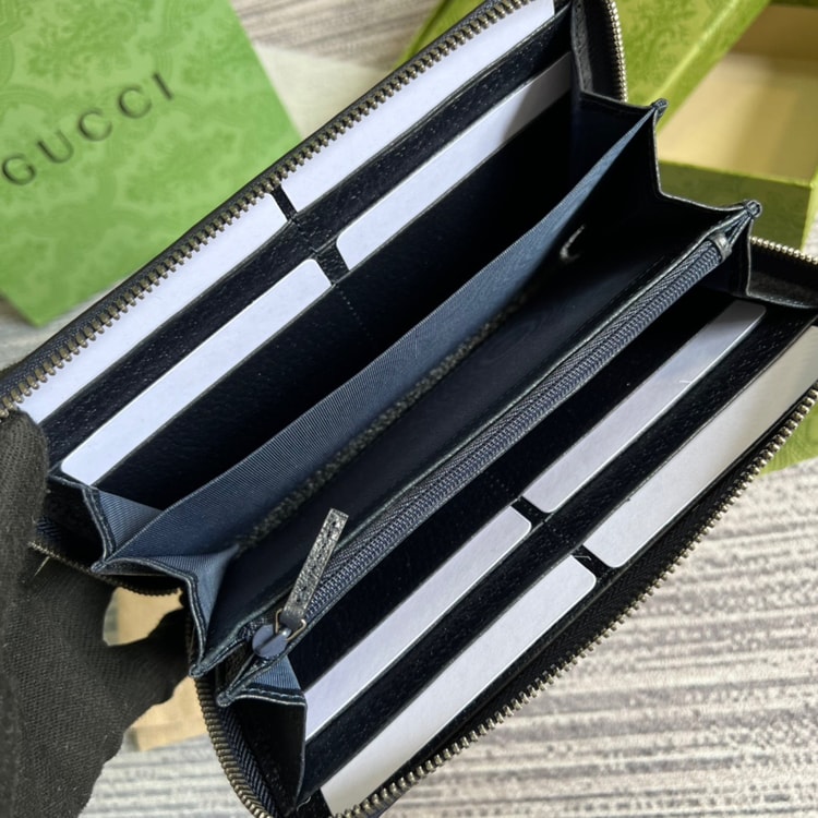 Gucci Ophidia GG Zip Around Wallet Beige With Red and Dark Blue Stripes With Silver Hardware For Men 8in/19cm GG