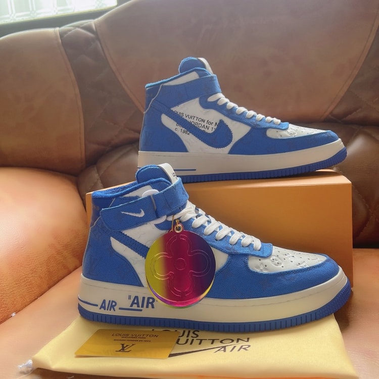 Louis Vuitton And Nike “Air Force 1” By Virgil Abloh White/Blue For Men, Men’s Shoes