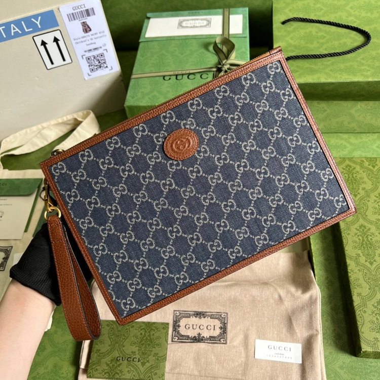 Gucci GG Wool Pouch With Interlocking G Black For Men, Men's Pouch 12in/31cm GG