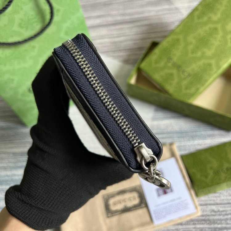 Gucci Ophidia GG Zip Around Wallet Beige With Red and Dark Blue Stripes With Silver Hardware For Men 8in/19cm GG