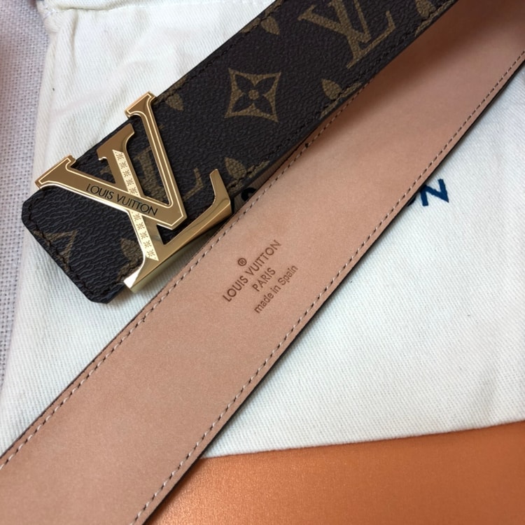 Louis Vuitton Initiales LV Belt Monogram Canvas Gold Toned Hardware, LV Women Belt