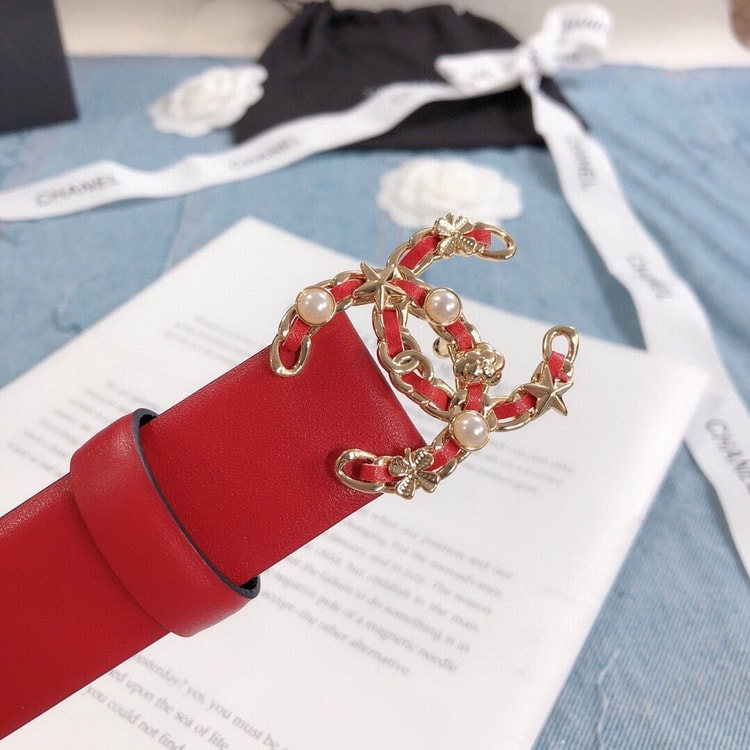 Chanel Belt With Double C Buckle Red Gold Toned Hardware Women Belt