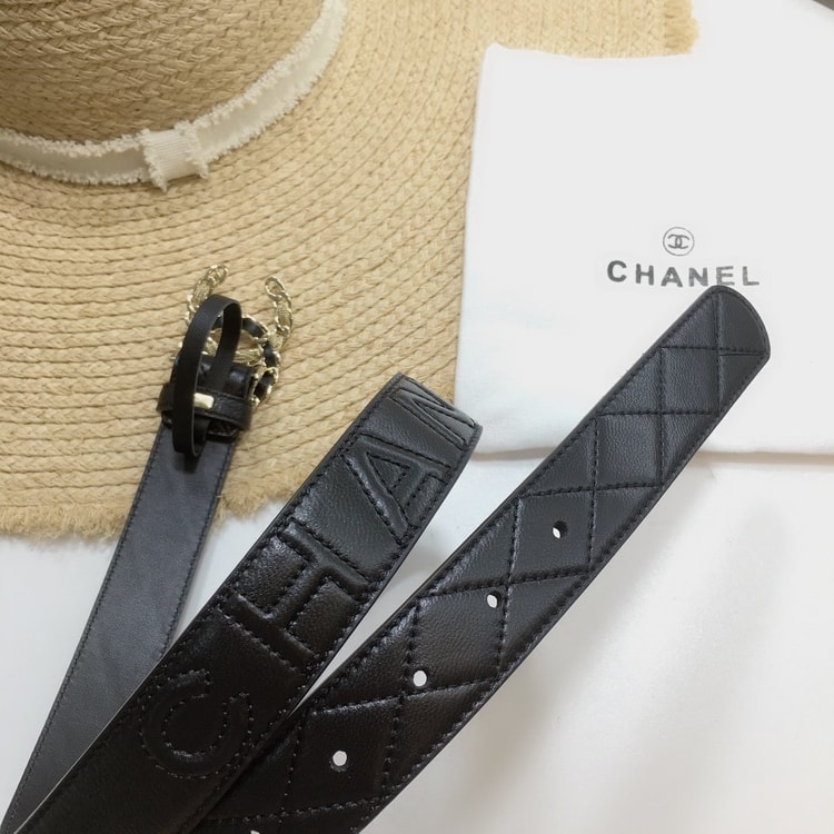 Chanel Quilted Belt With Double C Buckle Black with Gold mix Black Hardware Women Belt