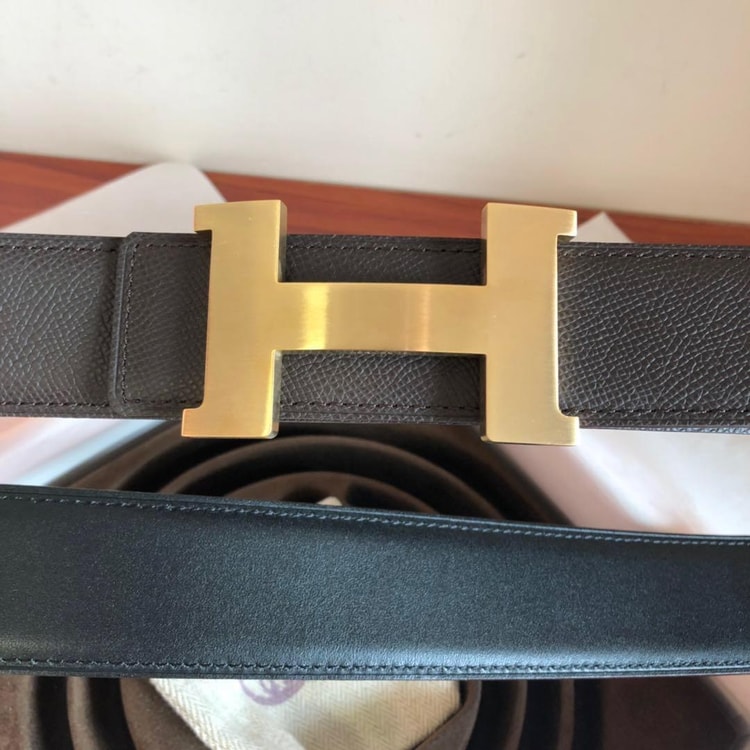 Hermes Mini Constance Guillochee Belt Buckle &amp; Reversible Grey For Women, Women Belt