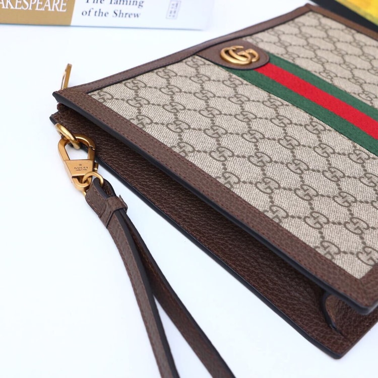 Gucci Ophidia Pouch With Web Beige And Ebony GG Supreme Canvas 672989 96IWT 8745